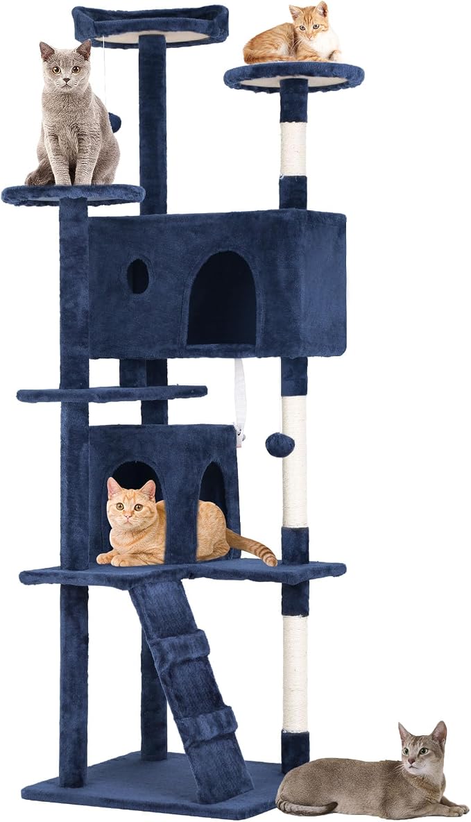 70 Inch Navy Blue Cat Tree, Tall Cat Tower - Image 7