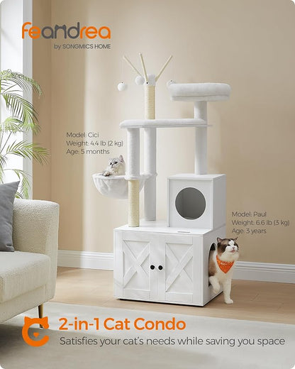 Feandrea Cat Tree with Litter Box Enclosure, 59-Inch Modern Cat Tower, 2-in-1 - Image 2