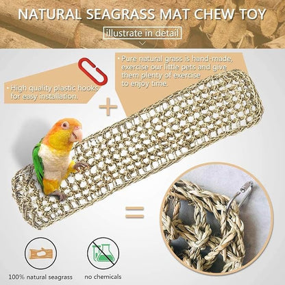 2Pcs Bird Seagrass Mat 30 × 7" Natural Grass Woven Net Hammock - Image 2