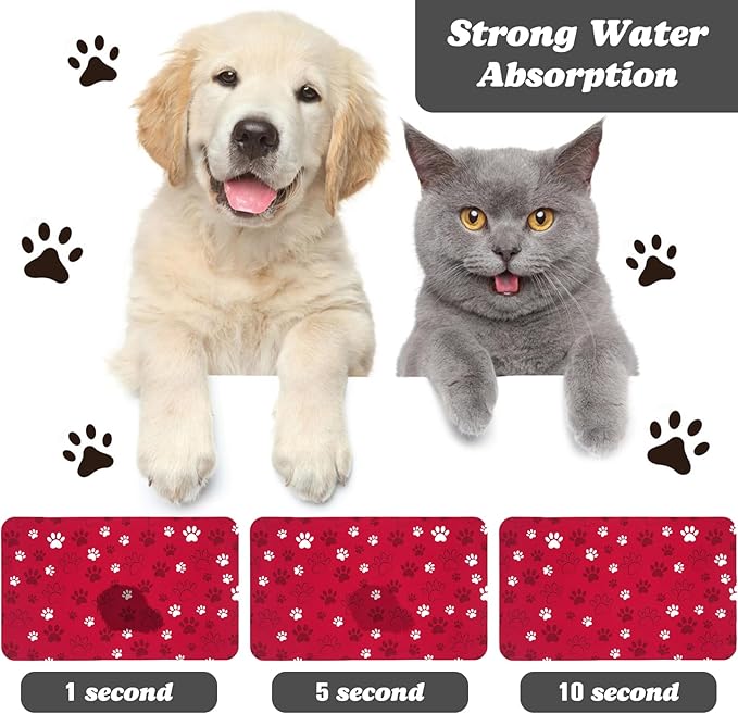 Dog Food Mat, Absorbent Water Bowl Mats Cat Pet Feeding Placemats Red 12 * 20 - Image 2