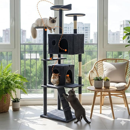Large Cat Tree 70 Inch, Sisal Scratching Posts and Climbing Ladder, Pet Play - Image 5