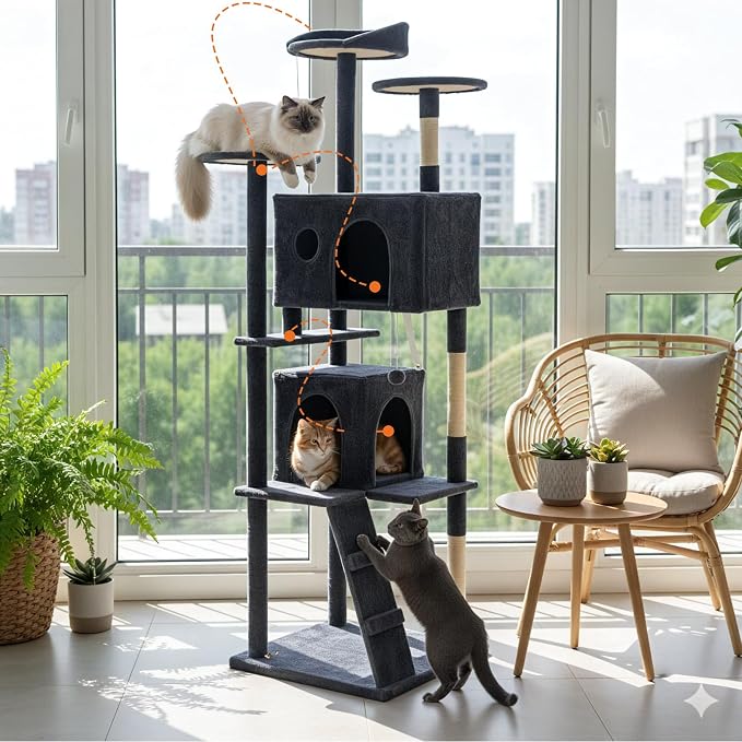 DUMOS 70-inch Indoor Cat Tree Tower –Multi-Level Pet House - Image 6