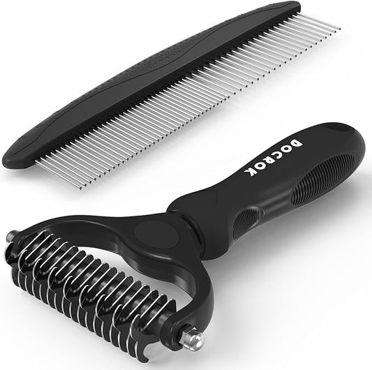 Pet Grooming Combo: Undercoat Rake, Dematting Deshedding Brush by Docrok