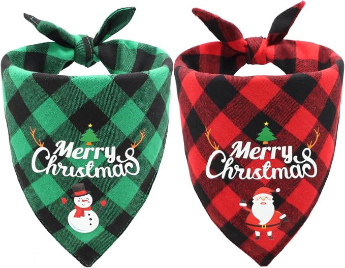 Christmas Dog Bandanas Classic Plaid Triangle Holiday Scarf by CozyHaus