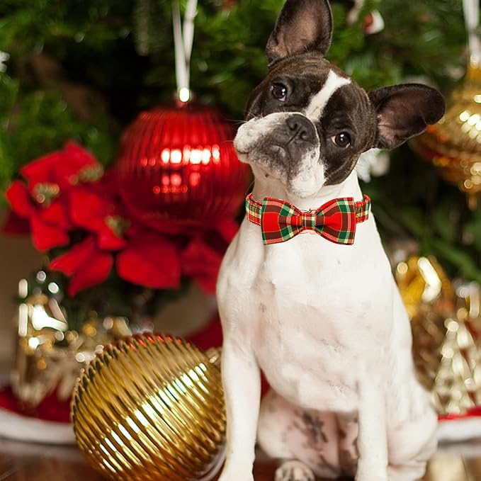 Dog Collar - Christmas Red Plaid Dog Collars Bowtie Gift Puppy Cute Soft Collar - Image 5