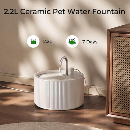 Voluas Ceramic Cat Water Fountain: 2.2L/74oz Cat Fountains - Image 7