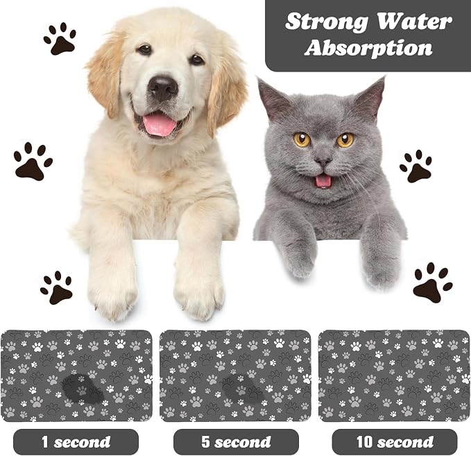 Dog Food Mat, Absorbent Water Bowl Mats Cat Pet Feeding Placemats Dark Gray 12 - Image 2