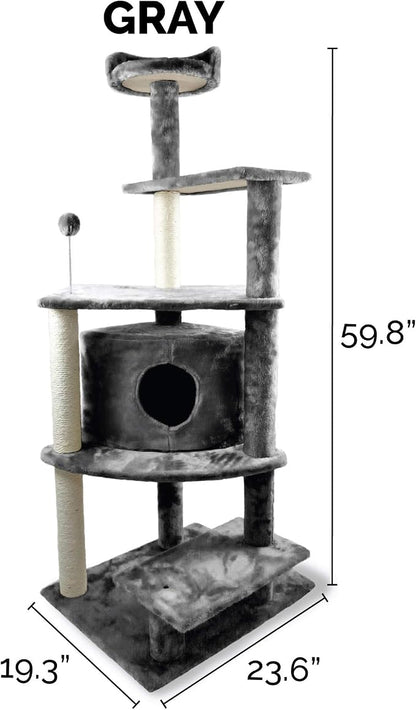 Furhaven 59.8" Tall Cat Tree for Indoor Cats, Ft. Sisal Scratching Posts - Image 3