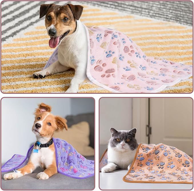 Dono 1 Pack 3 Blankets Soft Fluffy Paw Print Pattern Fleece Pet Blanket Warm - Image 7