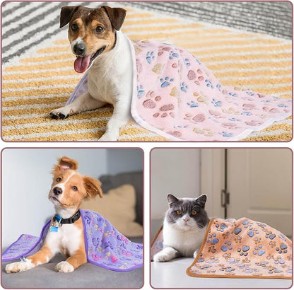Dono 1 Pack 3 Blankets Soft Fluffy Paw Print Pattern Fleece Pet Blanket Warm - Image 7