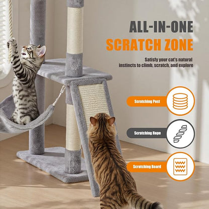 Large Cat Tree 63 Inch, Sisal Scratching Posts Board and Hammock, Pet Play House - Image 4