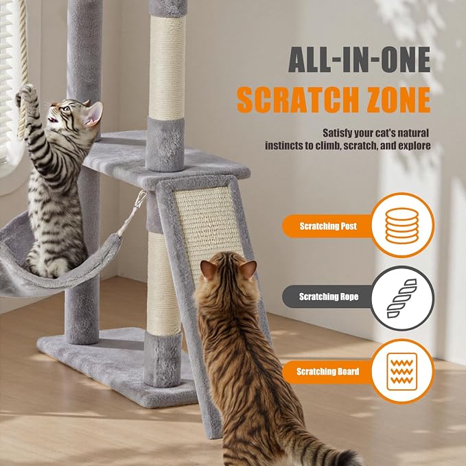 DUMOS Large 63in Cat Tree Tower, Natural Sisal Scratching Posts, Extended - Image 4