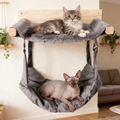JSPYFITS Wooden Cat Wall Hammock, 18.9 x 12.6 Inch Double Layer Cat Furniture - Image 8