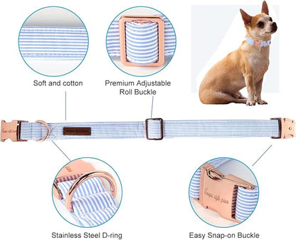 Unique Style Paws Blue Stripe Dog Collar Metal Buckle Gift Cute Collar - Image 2