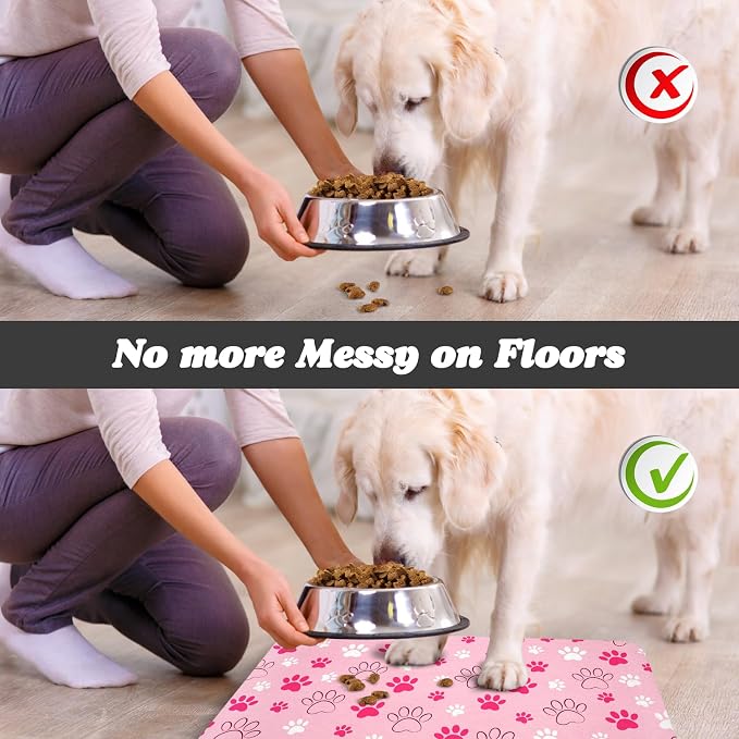 Dog Food Mat, Absorbent Water Bowl Mats Cat Pet Feeding Placemats Pink 24 * 32 - Image 5