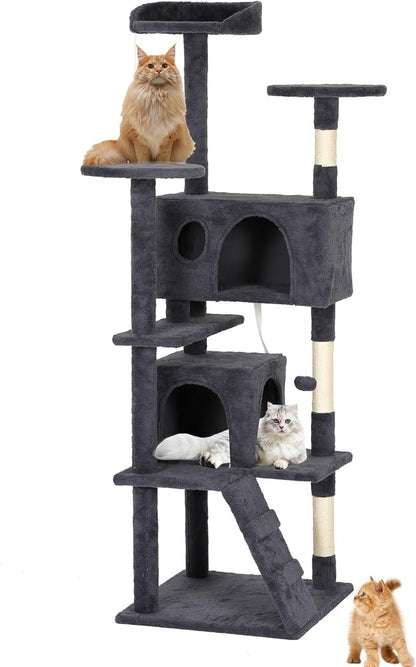 BestPet | 62" Cat Tree Tower | Dark Gray | Sturdy, Hanging Cat Toys, - Image 2