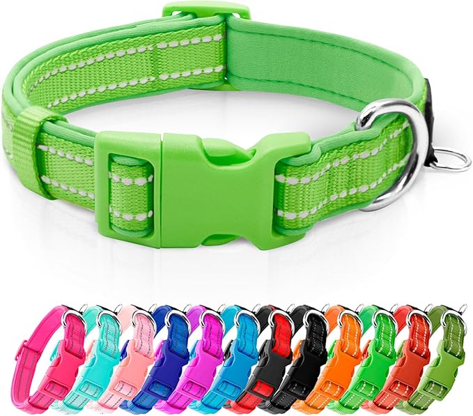 azuza Reflective Dog Collar Green Soft Neoprene Padded Pet Collar by azuza