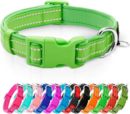 azuza Reflective Dog Collar Green Soft Neoprene Padded Pet Collar by azuza