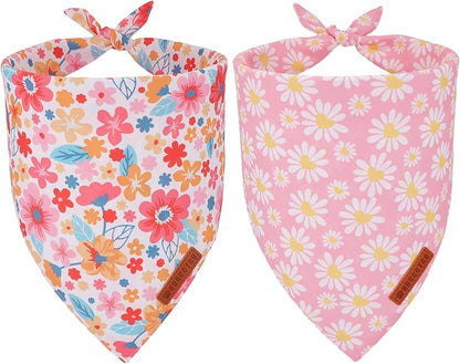 ADOGGYGO Floral Dog Bandana 2 Pack, Reversible Pink Daisy Puppy Scarf Bib by ADOGGYGO