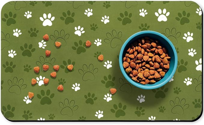 Dog Food Mat, Absorbent Water Bowl Mats Cat Pet Feeding Placemats Dark Green 12 by Zoeeya