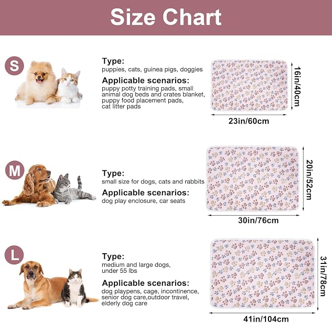 Dono 1 Pack 3 Blankets Soft Fluffy Paw Print Pattern Fleece Pet Blanket Warm - Image 3