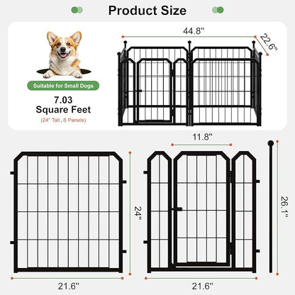 Dog Playpen for Indoor & Outdoor, 24 inch 6 Panels Metal Puppy Playpen for - Image 2