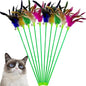 Interactive Cat Wand Feather Toys, 10 Pieces Feathers Stick Cat Toys by CATENEED