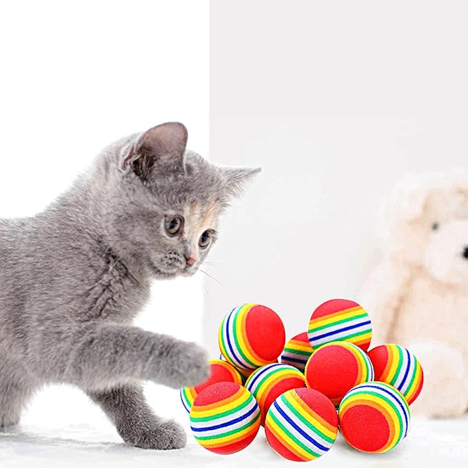 PET SHOW 10pcs 1.38" Red Rainbow Cat Toy Balls Soft EVA Foam Interactive Indoor - Image 3
