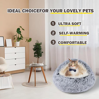 Cat Bed for Indoor Cats, Calming Cozy Cave - Image 3