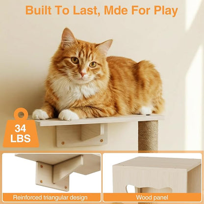 Cat Wall Shelves, Modern Wall-Mounted Cat Furniture Includes House, Perch & - Image 3