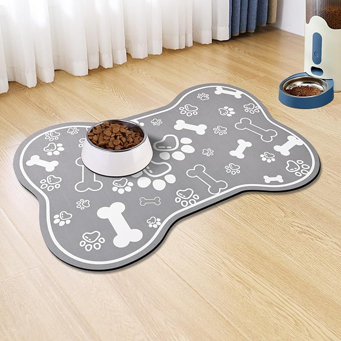 Dog Cat Food Mat, Rapid Absorbent Pet Feeding Mat, Bone Shaped Dog Placemat by VoanosHome