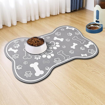 Dog Cat Food Mat, Rapid Absorbent Pet Feeding Placemat, Bone Shaped by VoanosHome