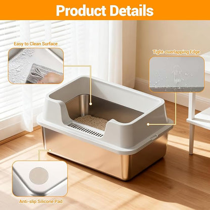 Stainless Steel Litter Box, XL Enclosed Cat Litter Boxes - Image 5