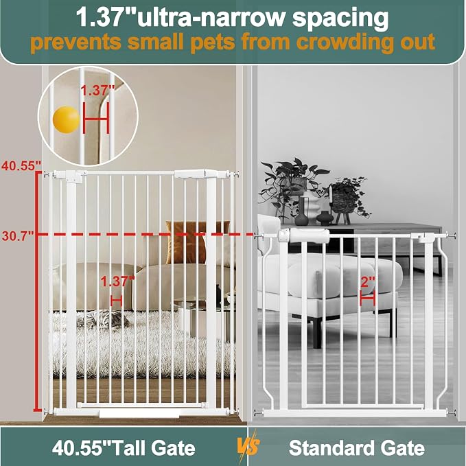 40.55" Tall, 53.74-61.61 Inch Wide, 1.37" Ultra Narrow Spacing Dog Pet Baby - Image 2