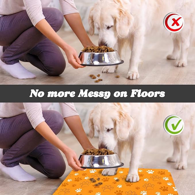 Dog Food Mat, Absorbent Water Bowl Mats Cat Pet Feeding Placemats Orange 12 * - Image 5