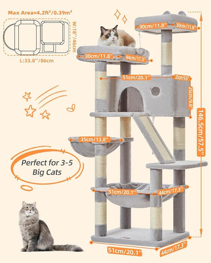 Taoqimiao Cat Tree 57.5-Inch, Cat Tower - Image 3