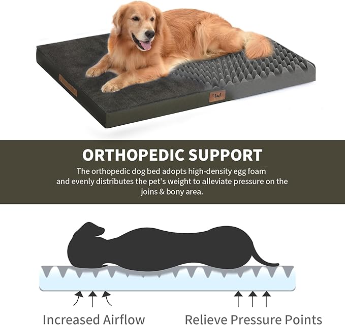 Large Comfy Washable Dog Bed, Orthopedic Egg Crate Foam Dog Crate Mat - Image 4