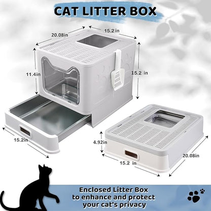 Enclosed Cat Litter Box with Lid Top Exit Covered Metal Stainless Steel Litter - Image 3