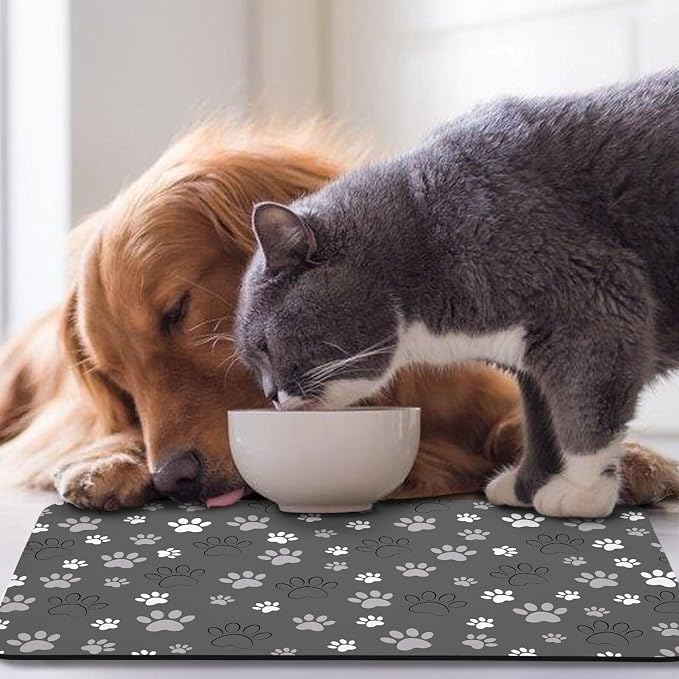 Dog Food Mat, Absorbent Water Bowl Mats Cat Pet Feeding Placemats Dark Gray 24 - Image 7