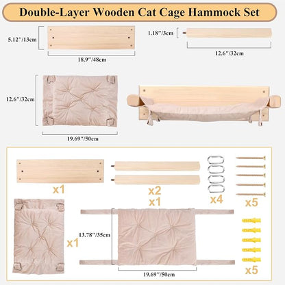 JSPYFITS Wooden Cat Wall Hammock, 18.9 x 12.6 Inch Double Layer Cat Furniture - Image 7