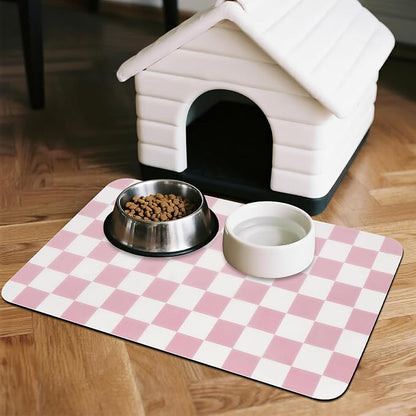 Checkered Dog Food Mat, Absorbent Leak-Proof Pet Feeding Mat, Quick Dry Cat - Image 3