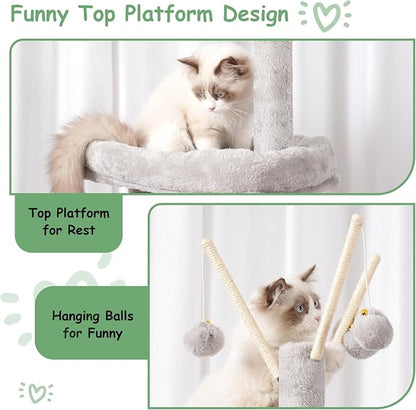 Cat Tree, Cat Condo with Cat Scratching Post and Board, Cat Hammock, Light Gray - Image 4