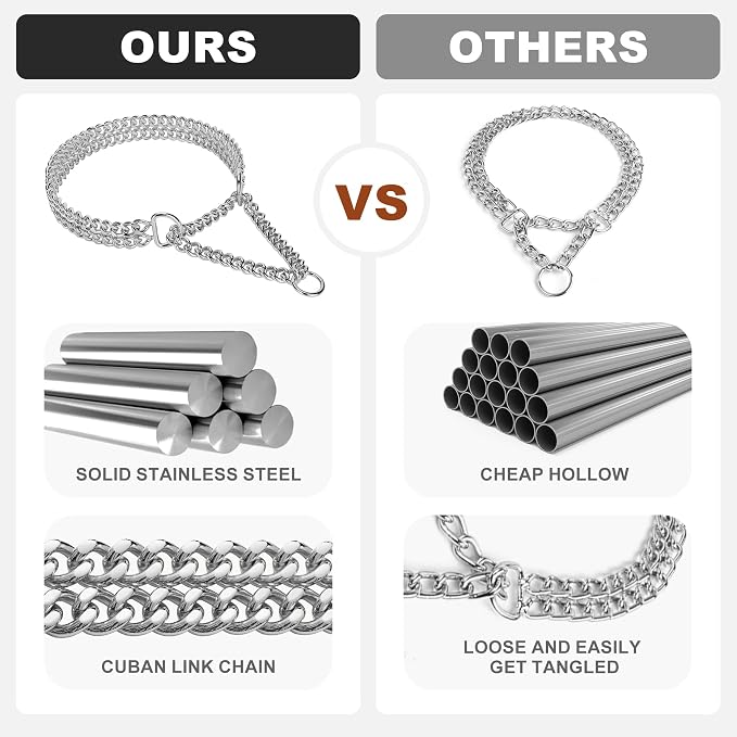 Silver Dog Chain Collar, Stainless Steel, Adjustable, Metal Cuban Link - Image 3