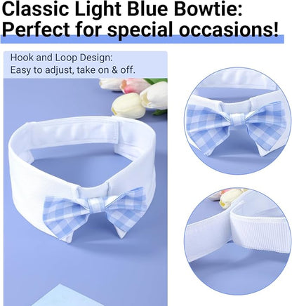 Segarty Dog Bow Tie for Neck Girth 16.5-21.2in, Adjustable Light Blue Plaid - Image 2