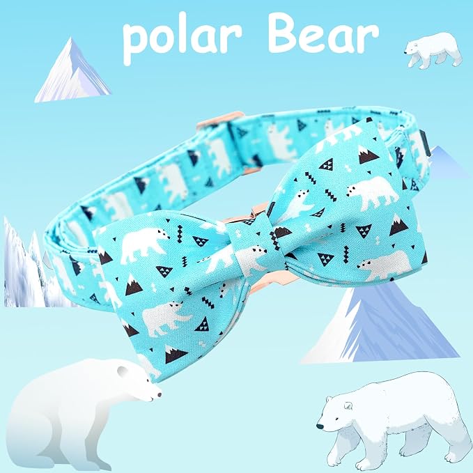 Dog Collar-Bow Dog Collar Blue Bear Pattern Pet Collar Dog Cute Bow Tie Soft - Image 3