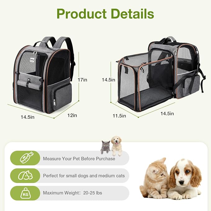 Lekebobor Extra Large Cat Backpack Carrier Expandable Pet Carrier Backpack - Image 2