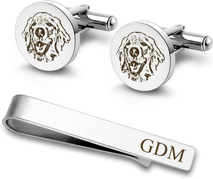 Anavia Pet Portrait & Handwriting Cufflinks Tie Clip Gift Box Set, Personalized by Anavia