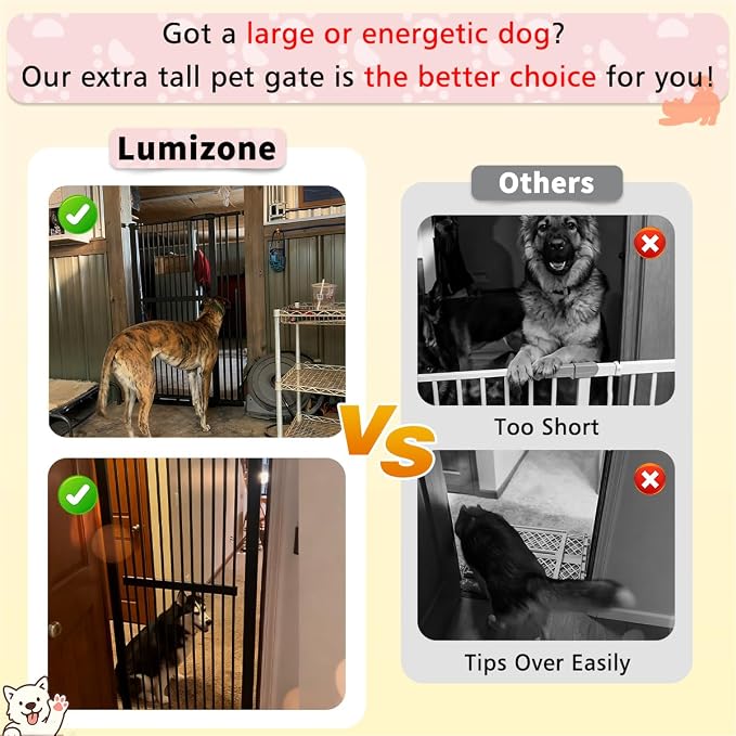 Lumizone Extra Tall Pet Gate 55.12" High Pressure Mounted 38.39"-42.51" Extra - Image 5