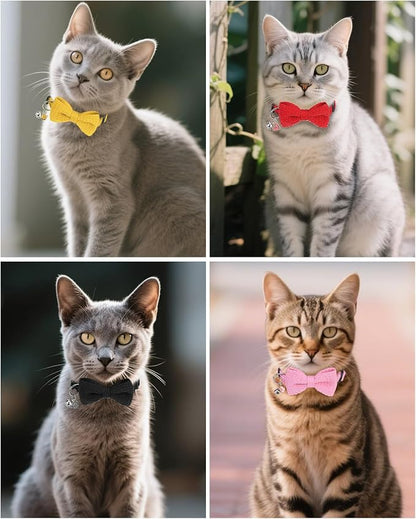 Cat Collar Breakaway with Bells, Soft Cotton Pink Cat Bowtie Collar - Image 8