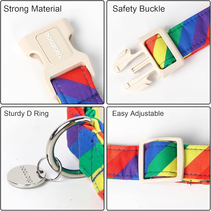 DOGWONG Rainbow Dog Collar, Soft Natural Fabric, Cute LGBTQ Puppy Necklace - Image 3